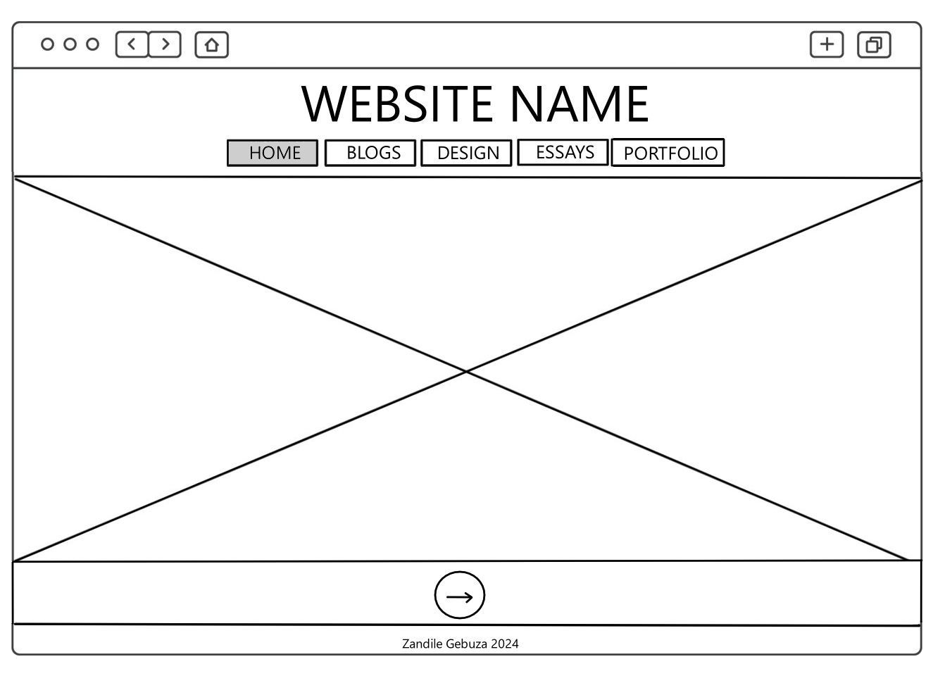 Homepage Wireframe A wireframe image of my website's homepage